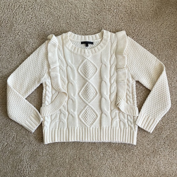 Ivory Ruffle Boho Cable Knit Sweater - Picture 2 of 7